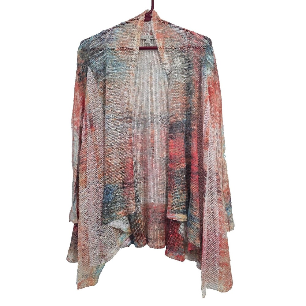 Jess & Jane Mesh Sequin Cardigan Blouse Open Boho Coastal Fairycore Womens XL